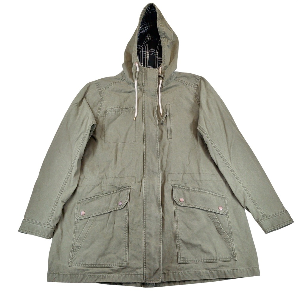 Duluth Trading Can-Do Canvas Coat Women XXL Green Cotton Hood Field Jacket Parka